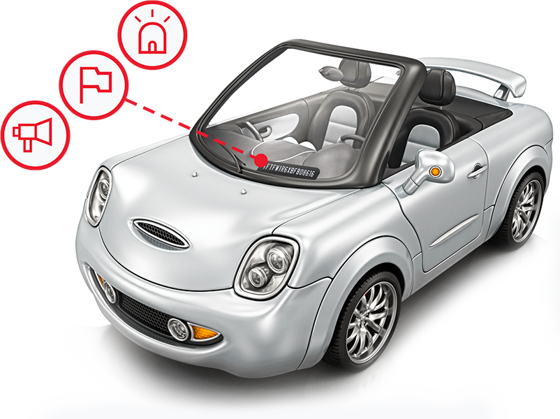 Vehicle displaying warning symbols
