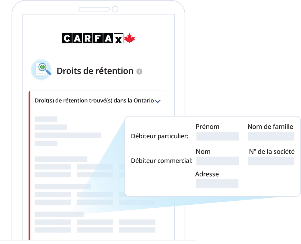 Une illustration d’un exemple de vérification des droits de rétention avec les renseignements pertinents et les dossiers trouvés en Ontario.