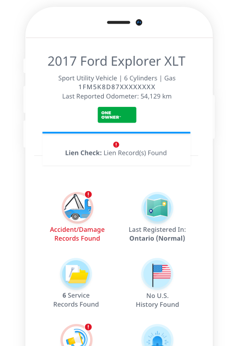 A summary of a CARFAX Canada Vehicle History Report for a 2017 Ford Explorer XLT