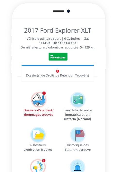 Un sommaire d'un Rapport d'Historique de Véhicule de CARFAX Canada pour un 2017 Ford Explorer XLT