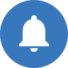 Icône blanche d’une cloche de service entourée d'un cercle bleu.